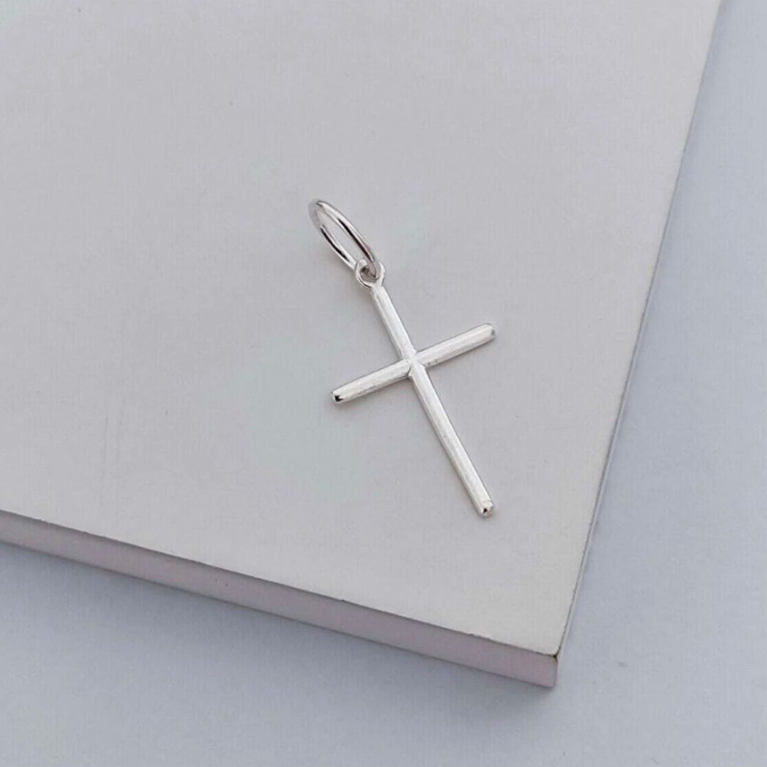 Colar Crucifixo Palito Prata 925 Legítima 45cm com Pingente Polido
