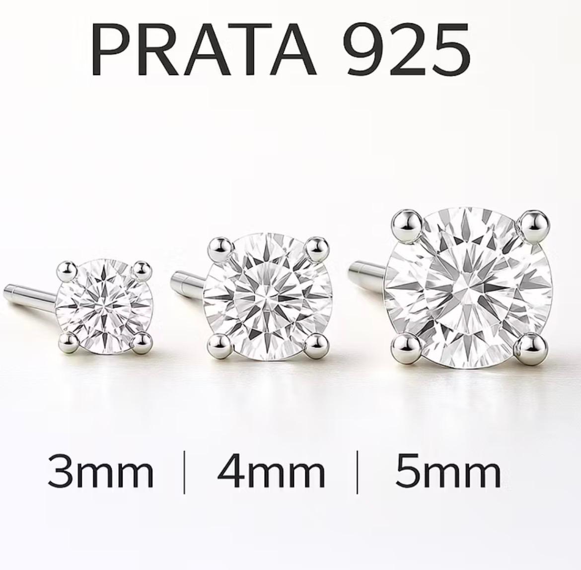 Trio de Brincos Solitário Prata 925 com Zircônia 3mm 5mm e 6mm