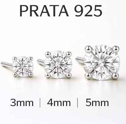Trio de Brincos Solitário Prata 925 com Zircônia 3mm 5mm e 6mm