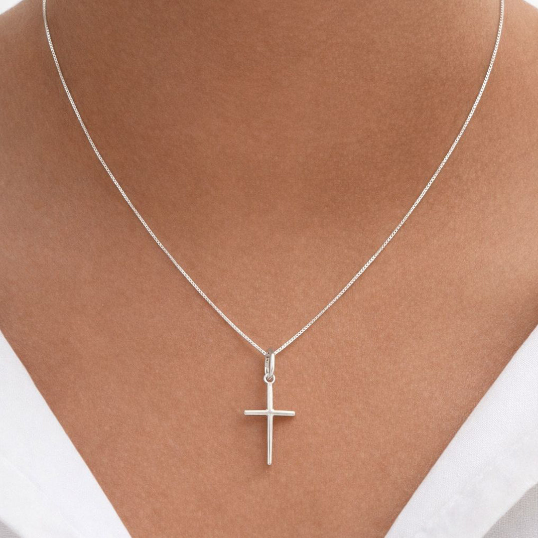 Colar Crucifixo Palito Prata 925 Legítima 45cm com Pingente Polido