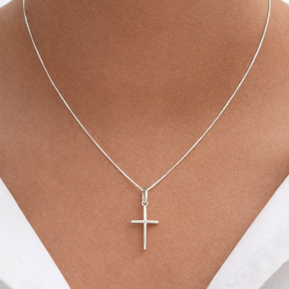 Colar Crucifixo Palito Prata 925 Legítima 45cm com Pingente Polido