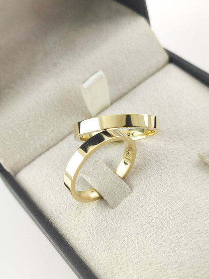 Par de Alianças Ouro 18K Anatômica Fina Reta Mod 120 Polida 3mm