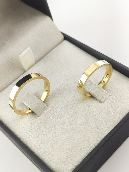 Par de Alianças Ouro 18K Anatômica Fina Reta Mod 120 Polida 3mm