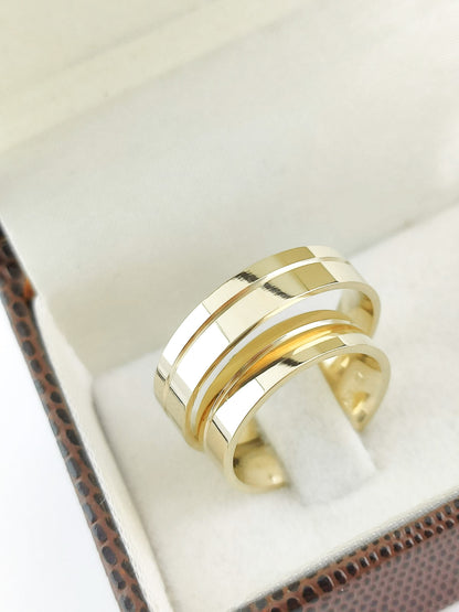 Par de Alianças Ouro 18K Anatômica Reta com Friso Lateral Polida 5mm