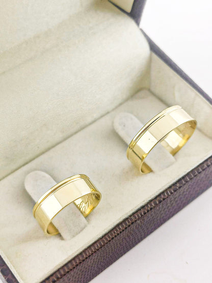 Par de Alianças Ouro 18K Anatômica com Friso Moldura Polida 6mm