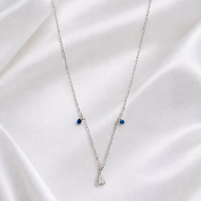 Colar Nossa Senhora e Coração Prata 925 Legítima 45cm