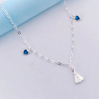 Colar Nossa Senhora e Coração Prata 925 Legítima 45cm