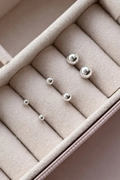 Kit Trio de Brincos Bolinha Prata 925 Legítima 3mm 5mm e 6mm